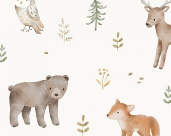 Précommande tissu coton animaux de la forêt mignons renard