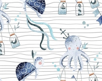 Preorder Exclusive premium cotton fabric patchwork by the meter sea creatures octopus