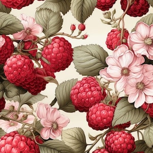 Pre-order Exclusive Premium Cotton Fabric Patchwork Fruits Berries Fruit Raspberries Blossoms Country House