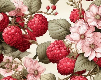 Reserva exclusiva de tela de algodón premium Patchwork Frutas Bayas Fruta Frambuesas Flores Casa de campo