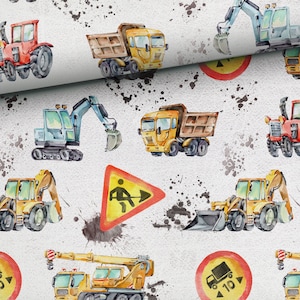 Pre-order Sweat Fabric French Terry Sold by the Meter 1.65 m wide Construction Site Construction Vehicles Signs
