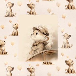 Pre-order! Sweat fabric French Terry sold by the meter cute lions with balloon + optionally with panel in 2 different sizes