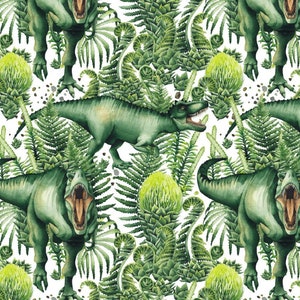 Pre-order Exclusive Premium Cotton Fabric Patchwork Sold by the Meter Dinosaur Jungle Plants