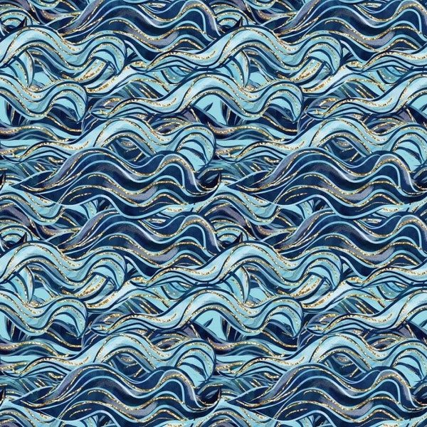Vorbestellung wasserdichtes imprägniertes Polyester Stoff Duschvorhang Meterware Maritim Wellen Meer
