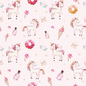 Pre-order Sweat Fabric French Terry Sold by the Meter 1.70 m wide Unicorn Unicorn Hearts Pale Pink