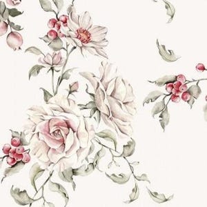 Exklusive Premium Baumwolle Stoff Patchwork Floral Rosen Blüten Blumen Beeren Früchte Creme Landhaus ab 50 cm
