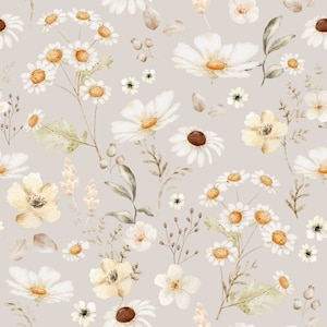 Pre-order! Choose from cotton, jersey, sweat, or muslin + Floral Meadow Meadow Flowers Grasses Beige from 50 cm