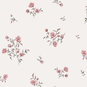 Op de afbeelding: Een naadloos patroon met roze rozen en groene bladeren in aquarel-stijl op een crèmekleurige achtergrond. Het bloemmotief bevat verspreide rozenclusters en individuele bloesems, wat een delicate, romantische uitstraling creëert.