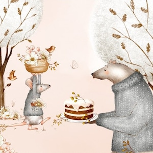 Pre-order fabric panel Exclusive Premium Cotton Animal Party Bear and Mouse + 3 sizes selectable +