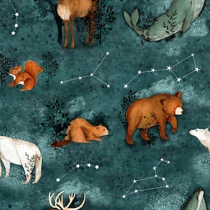Pre-order Sweat Fabric French Terry Sold by the Meter 1.70 m wide Wild Animals Canada Constellations Polar Bear Beaver