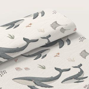 Wahlweise Baumwolle, Jersey, Sweat oder Musselin + Maritim Wale Quallen Meerestiere auf creme ab 50 cm Bild 5