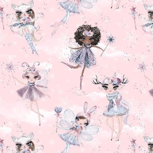 Pre-order breathable softshell with fleece by the meter fairies in winterland pink
