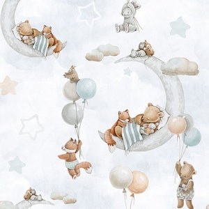 Pre-order Sweat fabric French Terry sold by the meter 1.60 m wide cute bear fox rabbit balloons