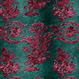 Pre-order soft printed artificial leather eco sold by the meter floral pattern baroque sea green 1.40 m wide