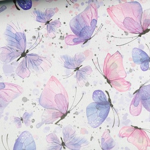 Pre-order jersey fabric sold by the meter 1.60 m wide pastel watercolor butterflies purple pink