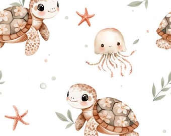 Pre-order! Available in cotton, jersey, sweat, or muslin + Maritime turtle, jellyfish, sea creatures, starfish, from 50 cm