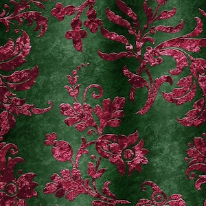 Pre-order soft printed artificial leather eco sold by the meter floral pattern baroque green 1.40 m wide