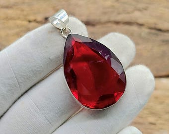 Red Garnet Teardrop Pendant, 925 Sterling Silver Pendant, Handmade Pendant, Garnet  Gemstone Silver Pendant, Boho Necklace, Gifts For Mother