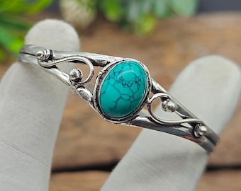 ターコイズストーン シルバーカフバングル ターコイズ カフブレスレット | 925スターリングシルバー X39 - Etsy 日本