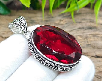 Red Garnet Gemstone Pendant Garnet Handmade 925 Sterling Silver Jewelry Pendant Red Garnet Antique Silver Jewelry Christmas Gifts For Love