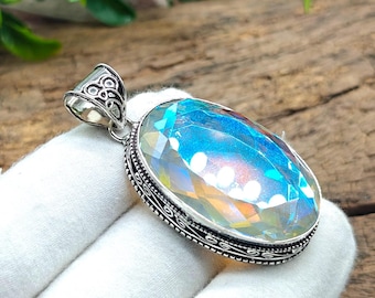 Mystic Rainbow Topaz Pendant-925 Sterling Silver Jewelry-handmade