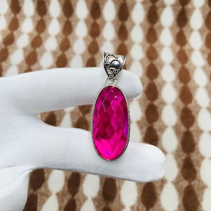 Pink Topaz Pendant Necklace • 925 Sterling Silver Pendant • Long Gemstone Necklace • October Birthstone Jewelry for Women •  Wedding Gifts