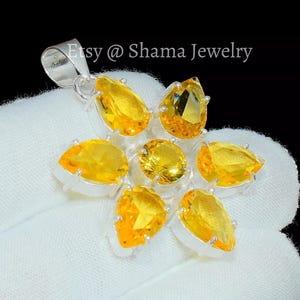 Citrine Gemstone Pendant Handmade Pendant Flower Shape Jewelry Pendant Christmas Day Gifts Halloween Jewelry Flower Pendants For Gift