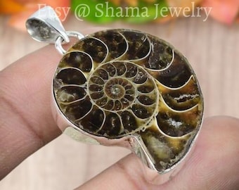 Ammonite Fossil Silver Pendant 925 Sterling Silver Pendant Gemstone Silver Jewelry Handmade Pendant Gift For Him Ammonite Fossil Jewelry