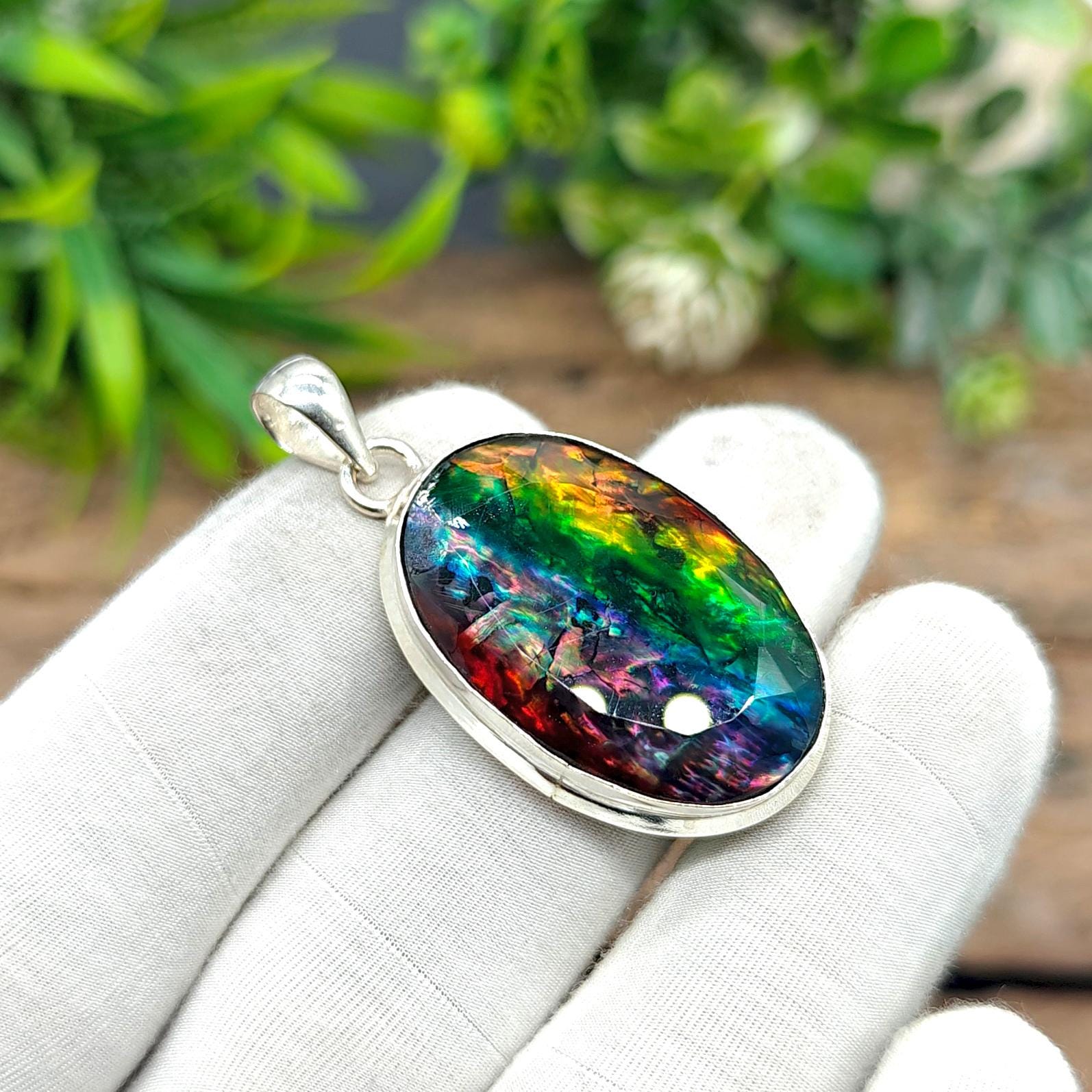 Ammolite Star Earrings in Sterling Silver 1.2 Tall