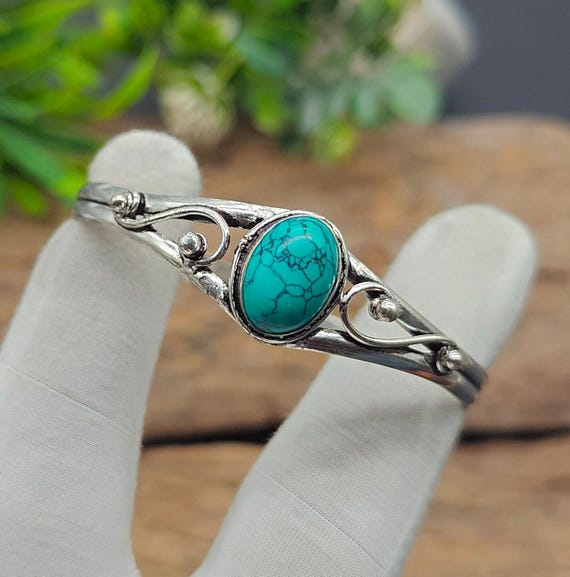 キングマン ターコイズ シルバー カフブレスレット、925スターリング