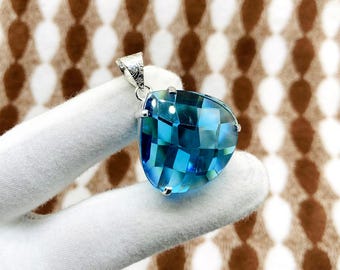 Faceted Blue Spinel Pendant, 925 Sterling Silver Pendant, Handmade Jewelry Pendant, Antique Pendant, Blue Gemstone Pendant, Gifts For Women