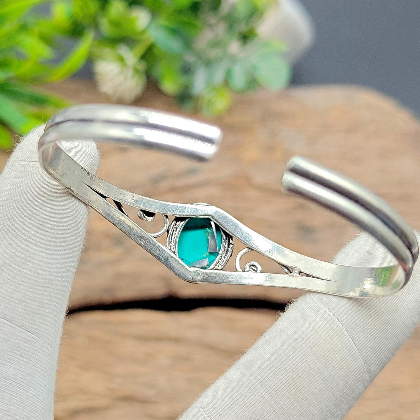 キングマン ターコイズ シルバー カフブレスレット、925スターリング