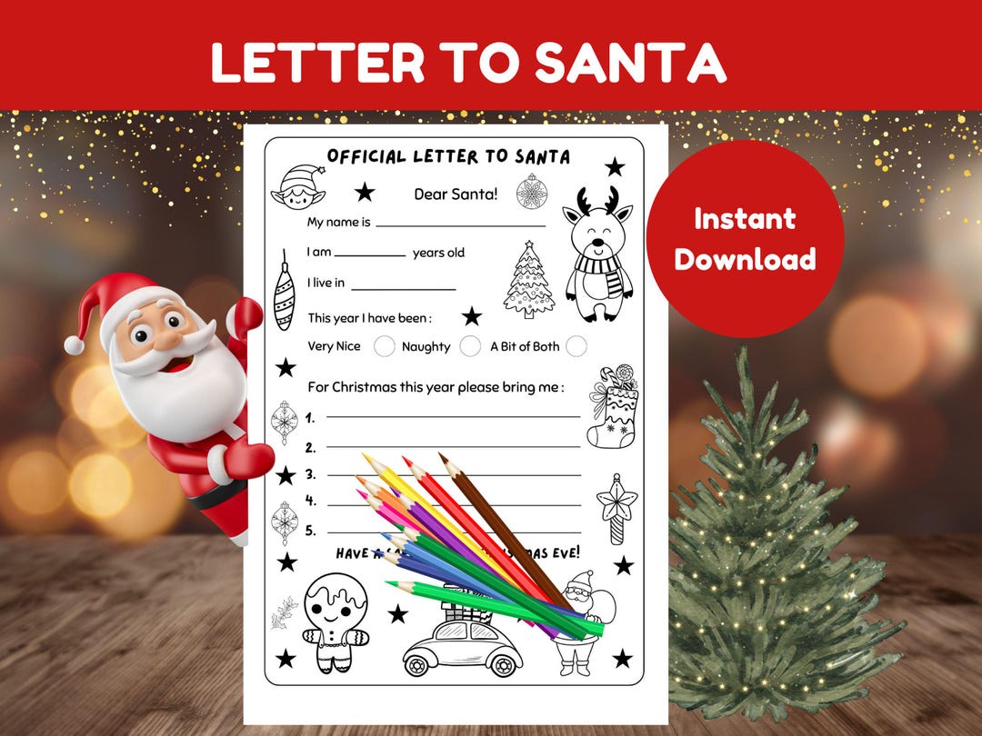 Letter to Santa Coloring Page – Kids Christmas Wish List (digital ...