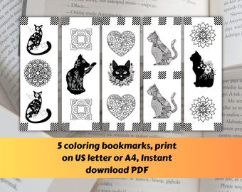 Printable Cat Mandala Coloring Bookmarks: DIY Gift for Cat Lovers (PDF Download)