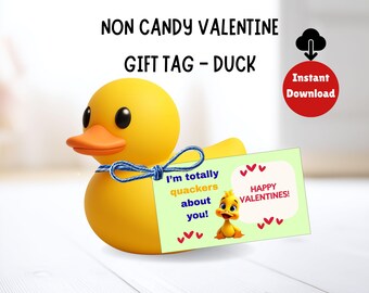 Rubber Duck Valentine Gift Tag Printable - Classroom Treat Bag Label - Classroom Valentine