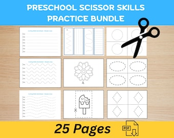 Práctica de corte con tijeras: Hojas de trabajo imprimibles para preescolar (libro de ejercicios en PDF)