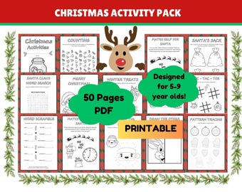 50 Printable Christmas Activities, Kids Activity Mega Bundle with Christmas Coloring Pages, Instant Download