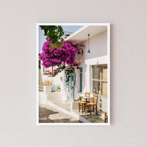 Impresión de buganvillas de una isla griega: Arte mural del pueblo de Sifnos (Descarga digital)