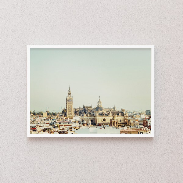 Seville Digital Print Landscape, Andalusia Poster, Spain Travel Photo, Giralda Tower, Las Setas, Metropol Parasol Landmark, Instant Download