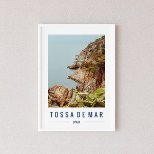 Tossa de Mar Digitaldruck, Spanien Reise Poster, Costa Brava Klippe Strand Wandkunst, Katalonien Dekor Mittelmeer Foto, Instant Download