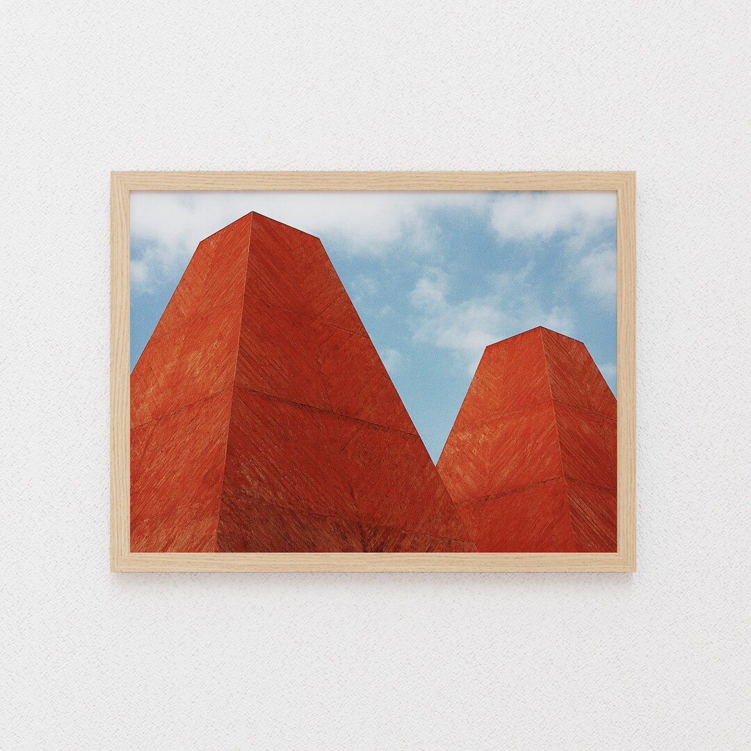 Minimalist Architecture Digital Print, Red Concrete Brutalist Building ...