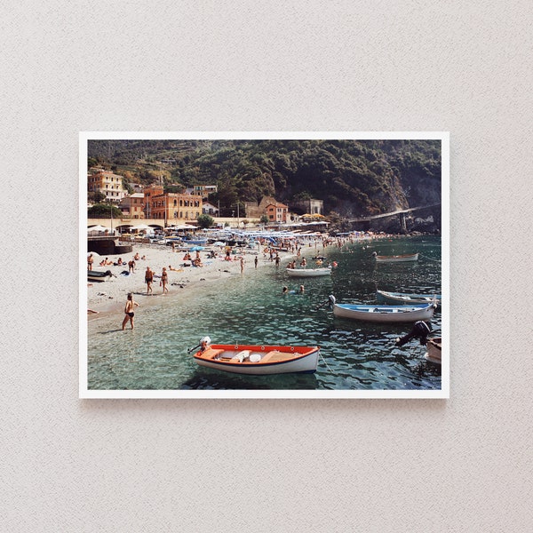 Cinque Terre Digital Print, Monterosso Poster, Italy Dolce Vita Photo, Retro Italian Riviera Image, Europe Travel Poster, Instant Download