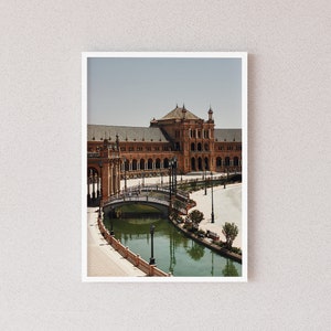 Impresión digital de Sevilla, póster de Plaza de España, impresión de Andalucía, póster de viaje a España, foto de ciudad europea, arte mural de Sevilla, descarga instantánea