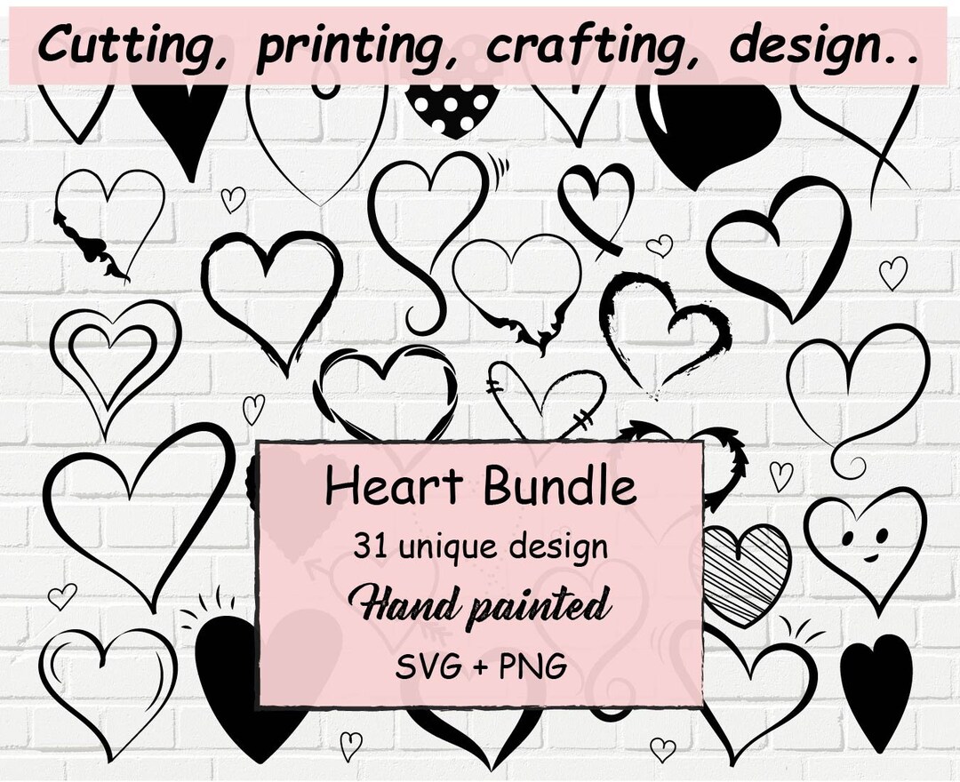 Heart Svg Bundle Hand Drawn, Hearts Svg Png, Valentines Day Svg, Heart ...