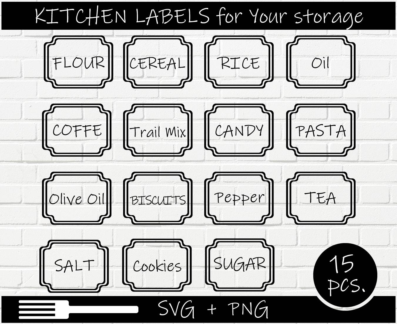 Pantry Labels SVG Bundle, Canister Labels, Kitchen Labels SVG, Canister Labels SVG, Farmhouse