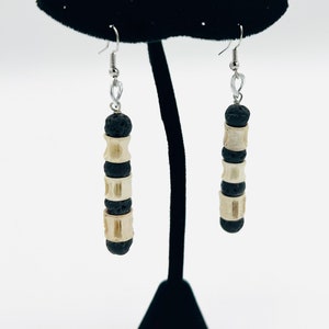 Shark Vertebrae + Lava Drop Earrings