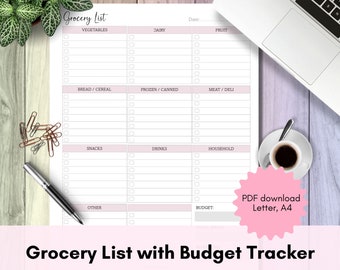 Printable Grocery List | Shopping List | Letter, A4 | Printable PDF