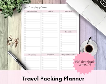Printable Travel Packing Planner | Make packing for any trip easier | Letter, A4 | Printable PDF