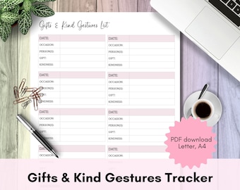 Printable Gifts & Kind Gestures List | Letter, A4 | Printable PDF