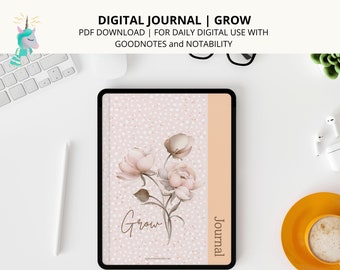 Digital Journal, Lined and blank pages, Journal prompts PDF included, Peony bouquet theme, Digital PDF for use with Goodnotes, Notability